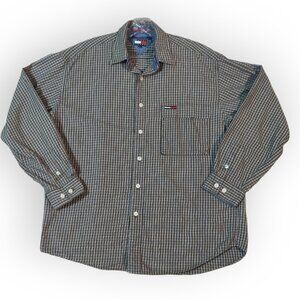 TOMMY HILFIGER Mens Shirt Olive Green Plaid Button Down Long Sleeve Size L